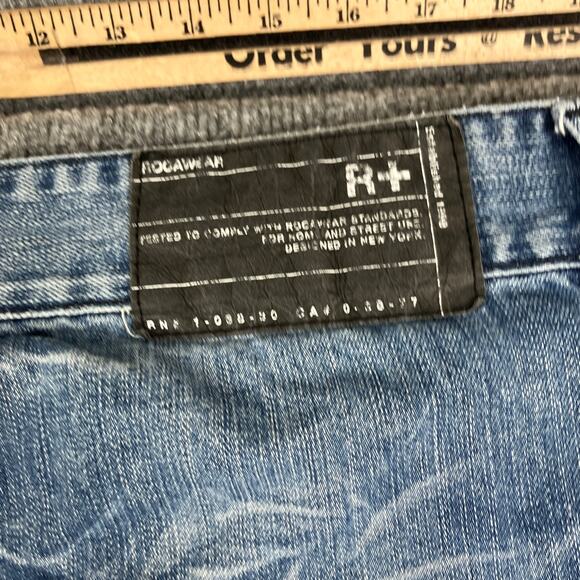 Rocawear Jeans Mens Size 42 Baggy Fit Blue Distressed Washed Hip Hop Denim Y2K - Picture 9 of 11